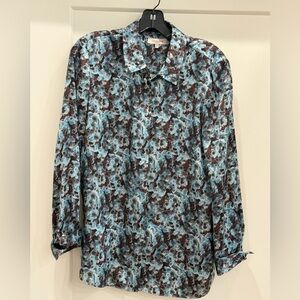 Lafayette 148 New York Abstract Blue and Brown Blouse